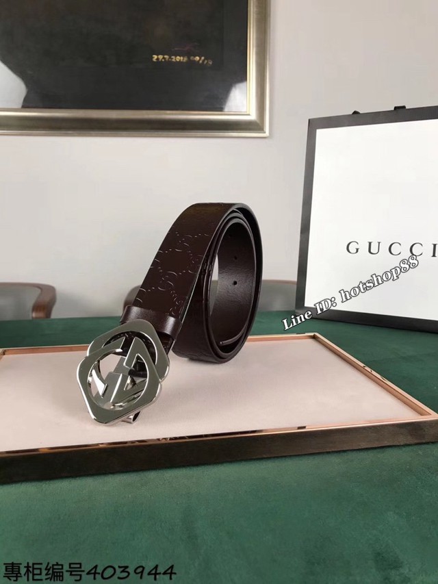 Gucci爆款男士皮帶 古奇糕樹皮鋼扣腰帶  jjp2328